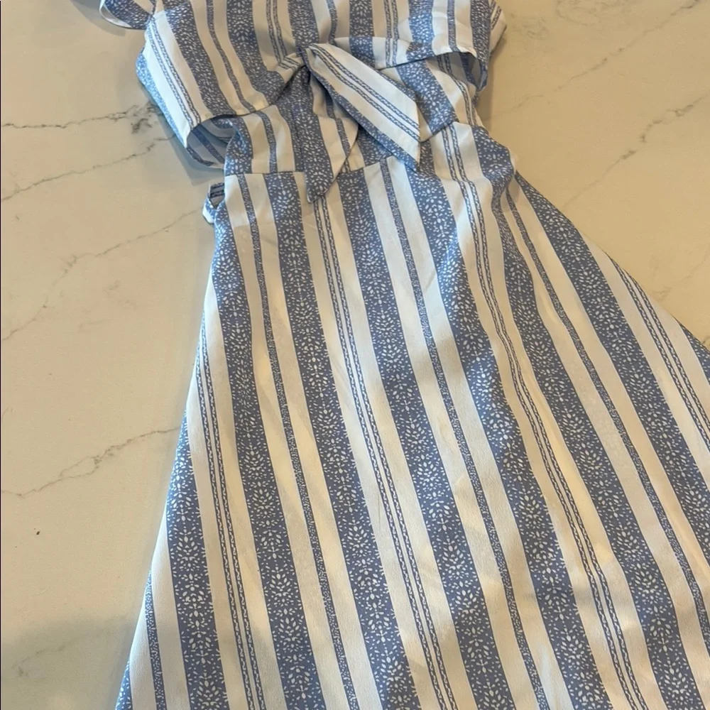 Emily West Blue and White Ruffled Tiered Sundress